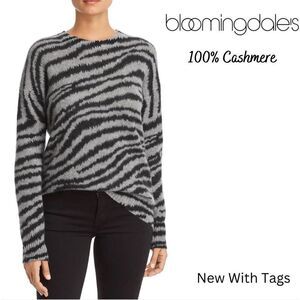 BLOOMINGDALE’S New w Tags Cashmere Zebra Print  XSmall Black & Gray Sweater